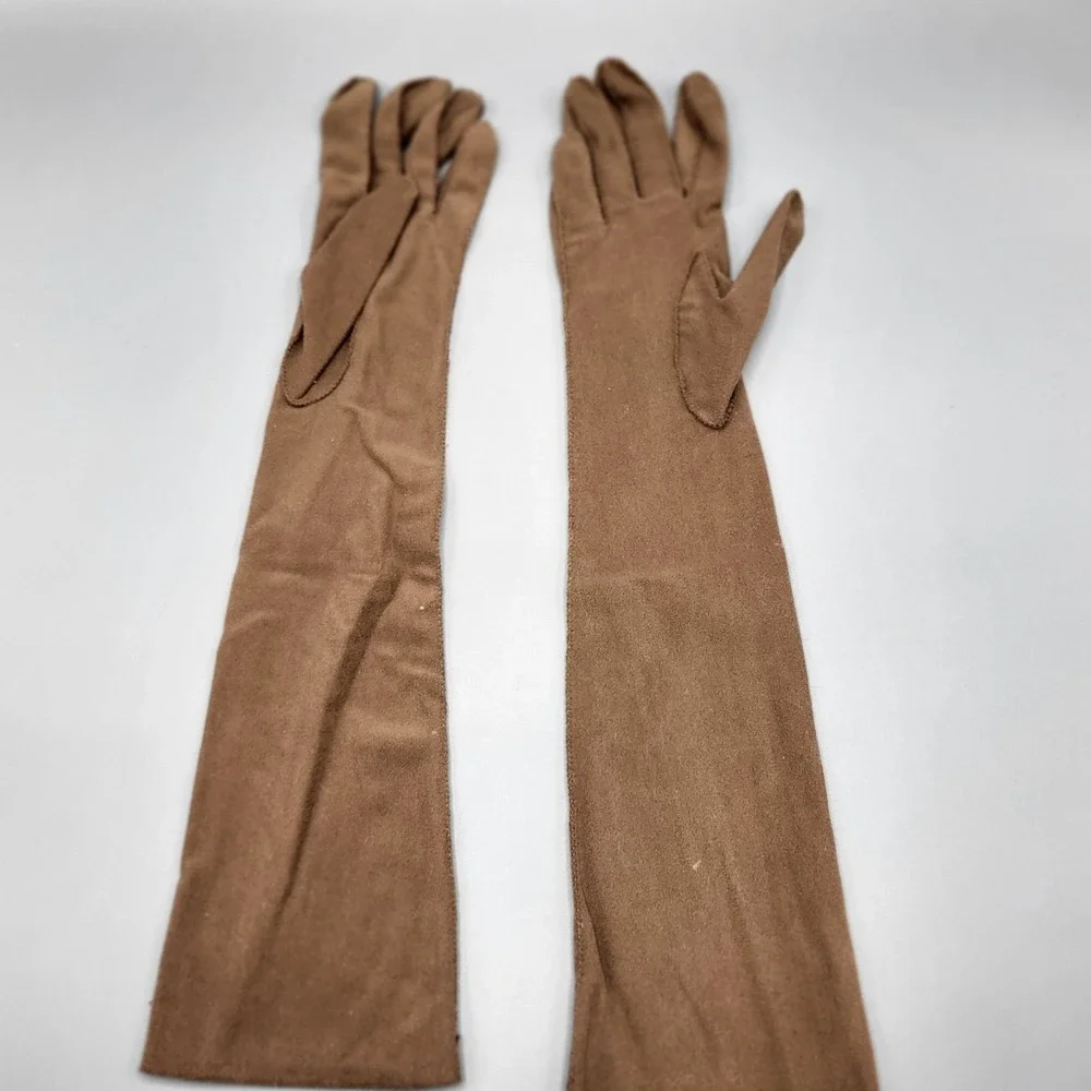Vintage Elbow Opera Length Formal Gloves Womens One Size Stretch Brown